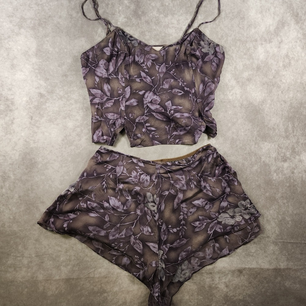 Vintage Y2K Victoria's Secret 100% Silk Floral Cami Shorts Set S Whimsigoth